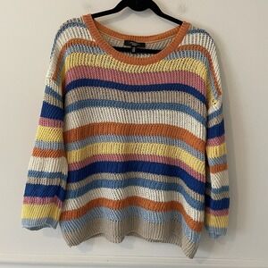 Max Mara Weekend Striped Crochet Open Knit Sweater Size S Boho Oversized Slouchy